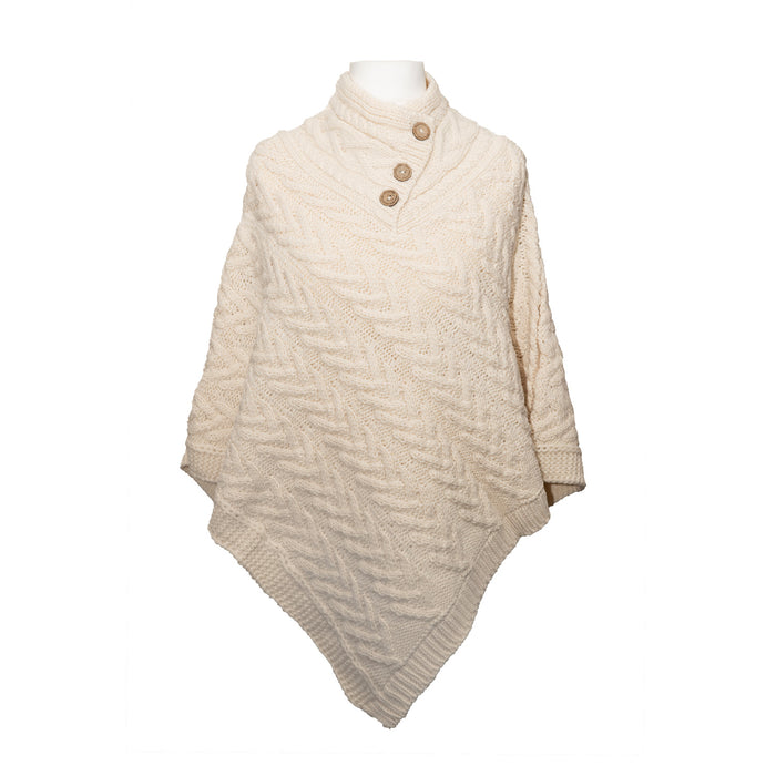 Aran Cable Button Shawl Neck Poncho