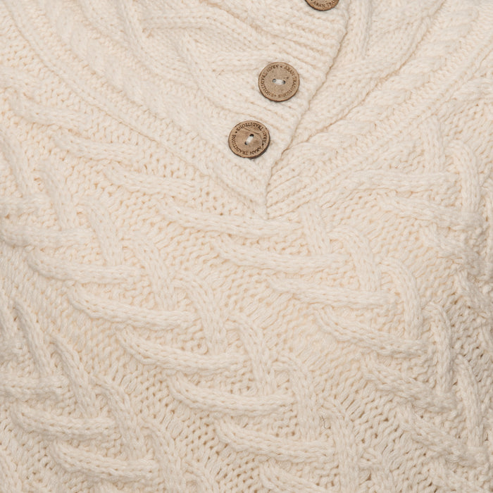 Aran Cable Button Shawl Neck Poncho