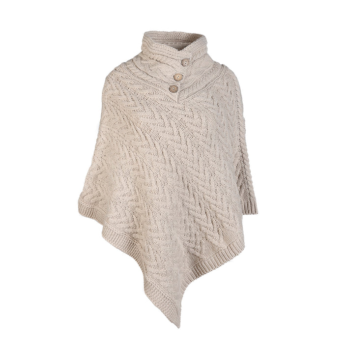 Aran Cable Button Shawl Neck Poncho