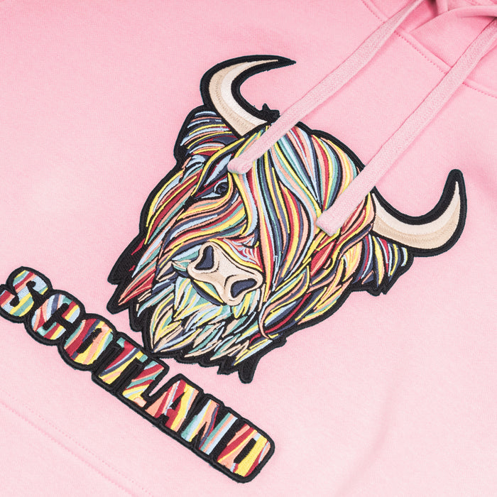 Adults Pastel Highland Cow Hooded Top Cherry Blossom