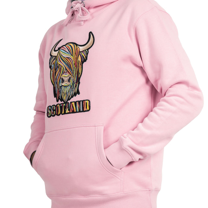 Adults Pastel Highland Cow Hooded Top Cherry Blossom