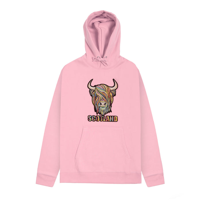 Adults Pastel Highland Cow Hooded Top Cherry Blossom