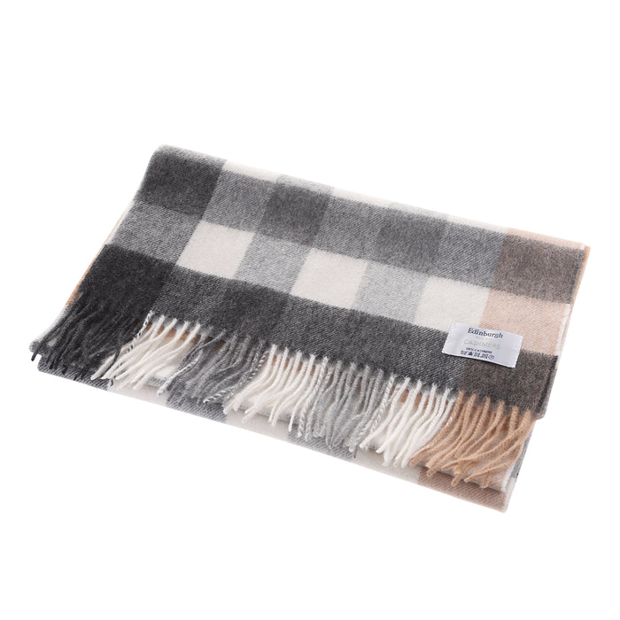 Edinburgh 100% Cashmere Wide Scarf  Giant Chequer Natural