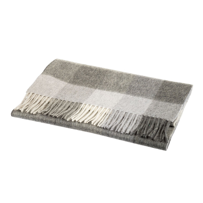 Edinburgh 100% Cashmere Wide Scarf  5 Square Check Grey