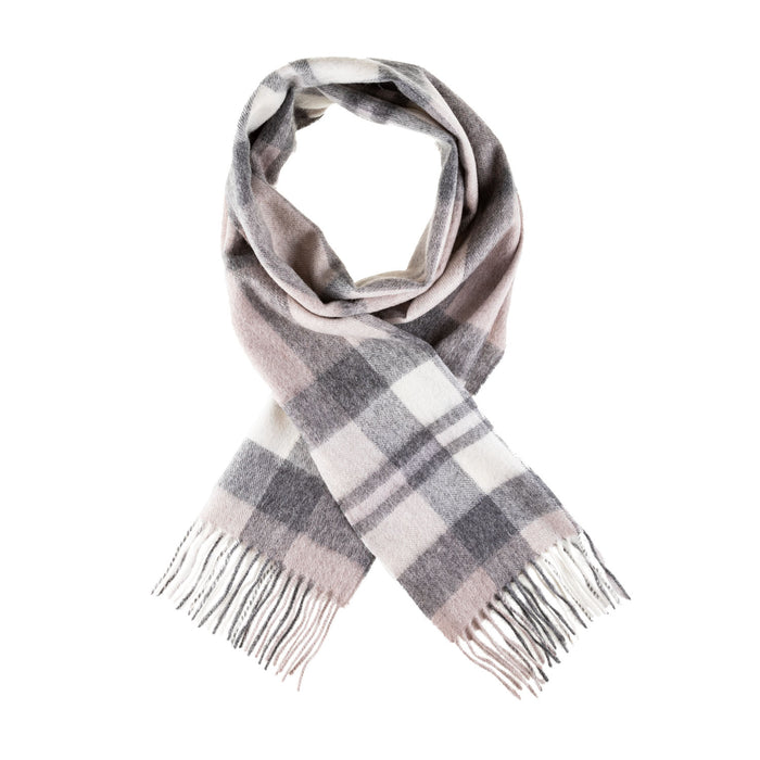 Chequer Tartan 90/10 Cashmere Scarf Bar  Exploded Natural