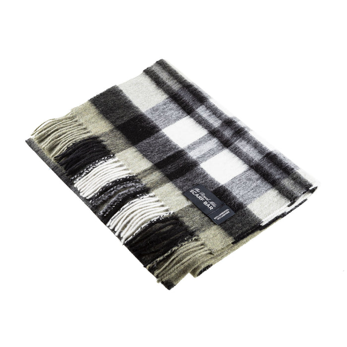 Chequer Tartan 90/10 Cashmere Scarf Bar  Exploded Olive