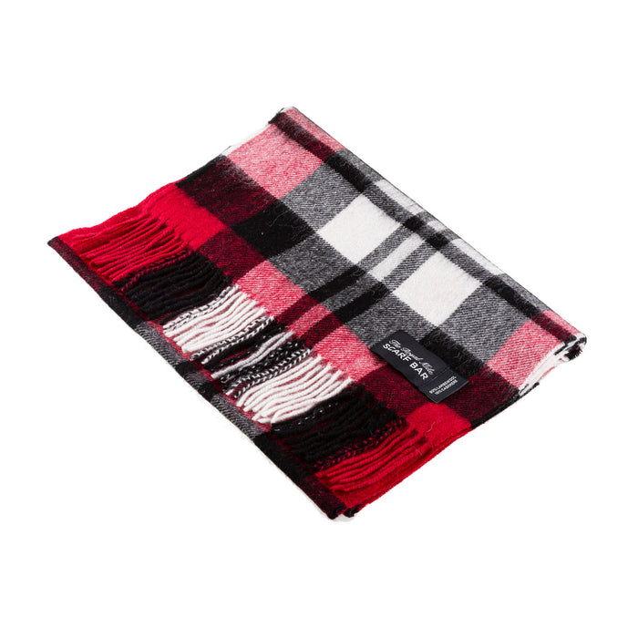 Chequer Tartan 90/10 Cashmere Scarf Bar  Exploded Red