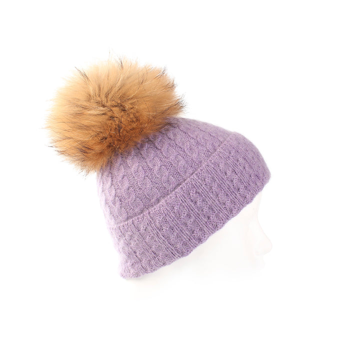 Women's Cable Cashmere Pom Pom Hat  Heather