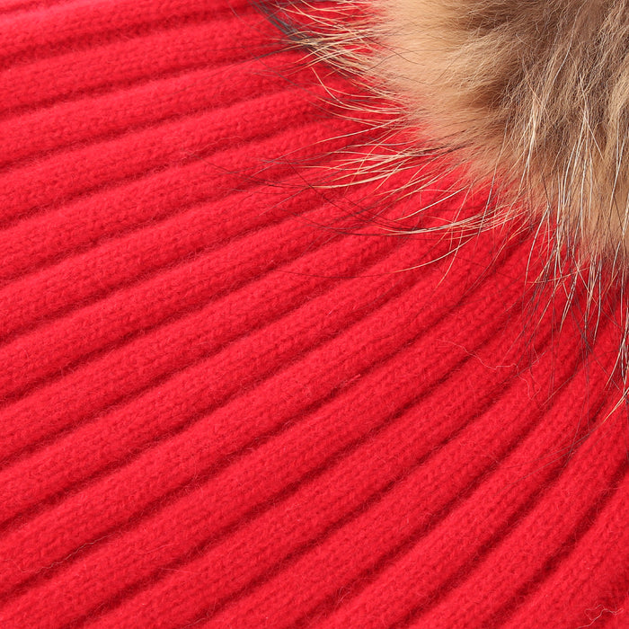 Women's Rib Cashmere Pom Pom Hat  Cardinal