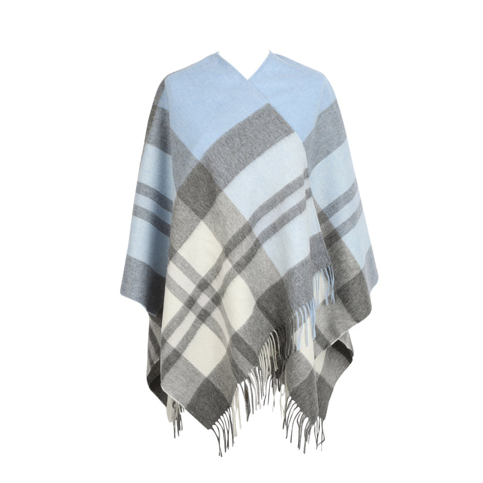 Chequer Tartan 90/10 Cashmere Mini Cape  Exploded Blue