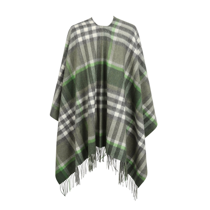 Chequer Tartan 90/10 Cashmere Mini Cape  Olive