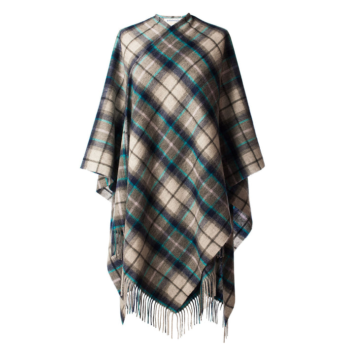 Edinburgh Lambswool Long Tartan Cape  Tweed Tartan Dover/Grey Check