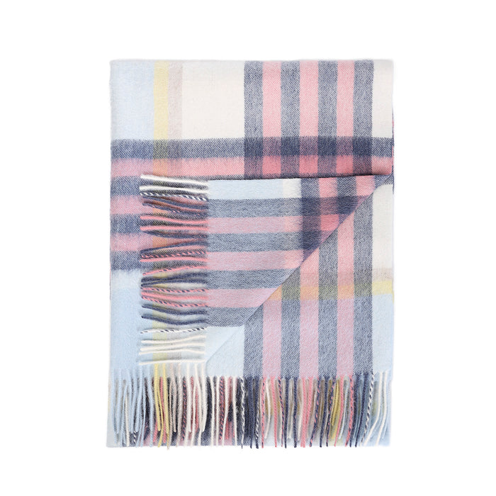 Edinburgh Lambswool Stole Chequer Tartan - Pastel Pink