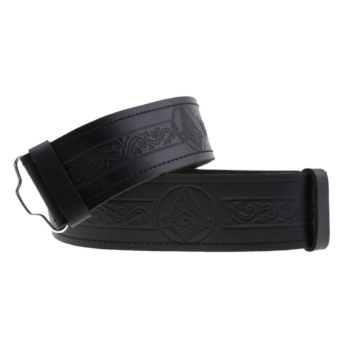 Gent's Leather Kilt Belt, Masonic Embossed