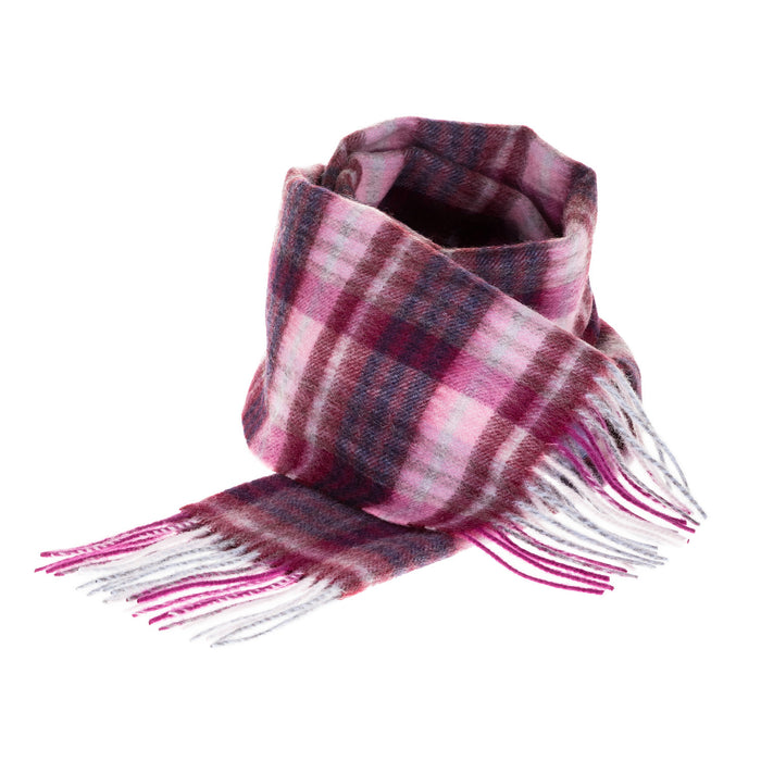 Edinburgh 100% Lambswool Scarf  Cluster Gingham 27627 Astral/Berry