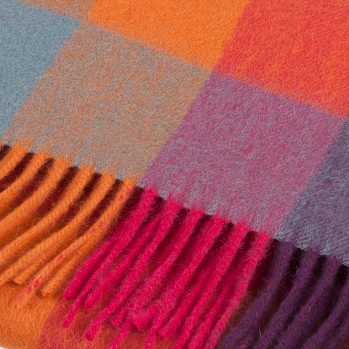Edinburgh 100% Lambswool Scarf  Checkers - Orange/Pink