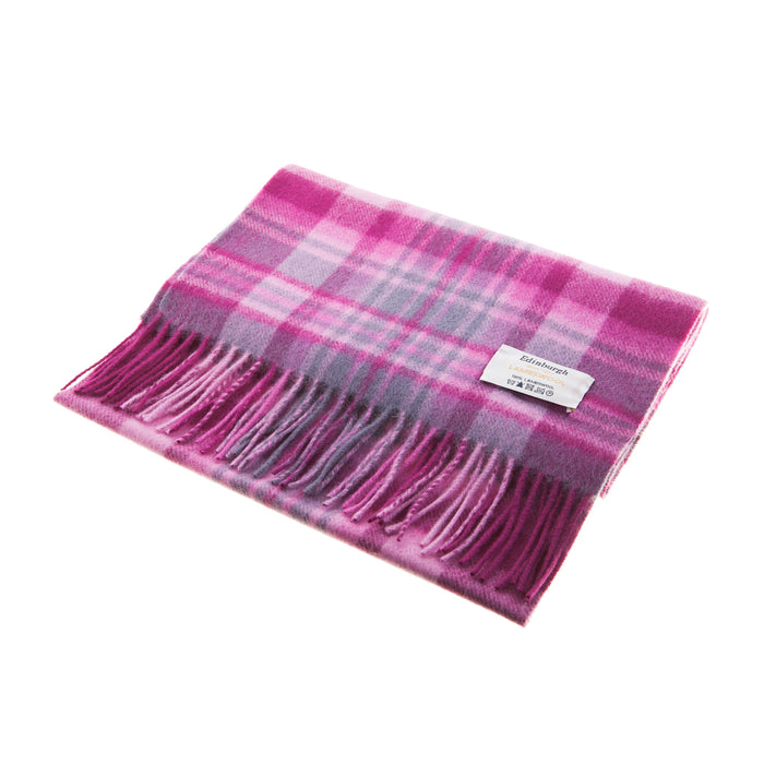 Edinburgh 100% Lambswool Tartan Scarf Pink/Grey Check