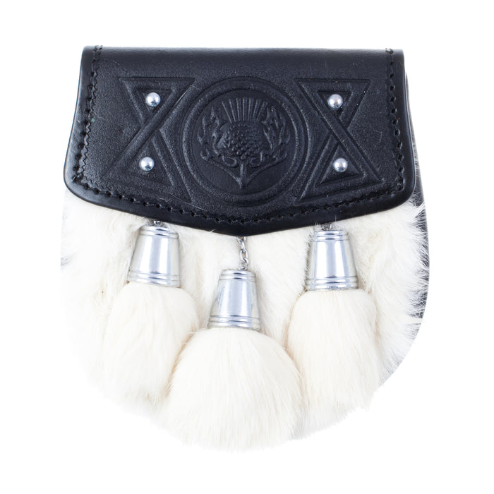 Half Dress Thistle Stud Sporran, Chrome Rabbit Fur