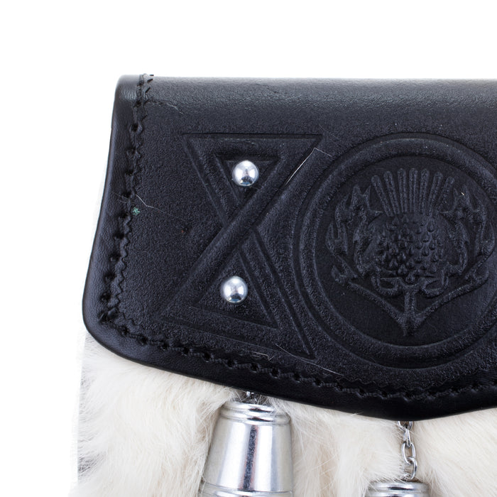 Half Dress Thistle Stud Sporran, Chrome Rabbit Fur