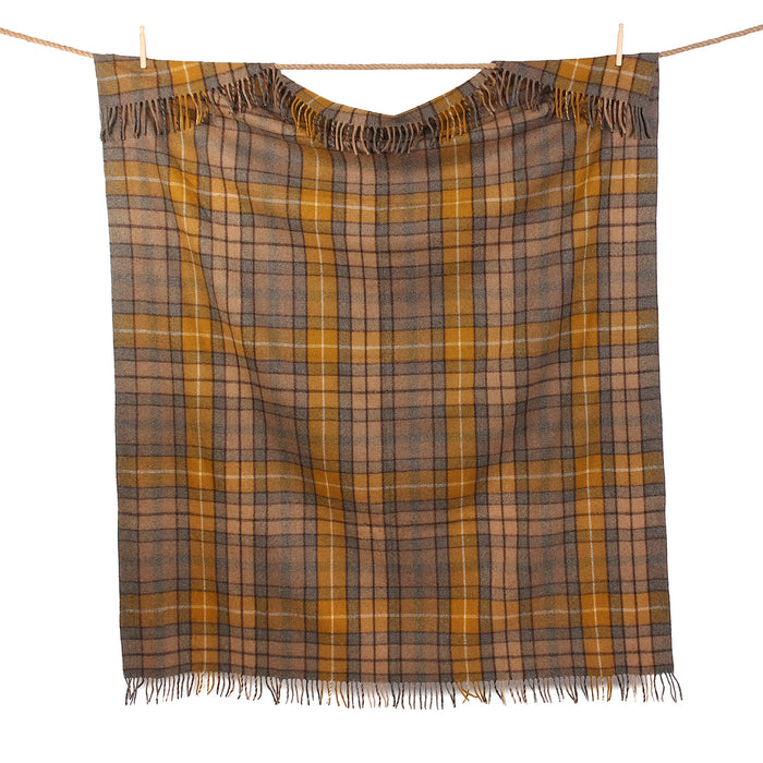 Highland Wool Blend Tartan Blanket / Throw Extra Warm Buchanan Natural