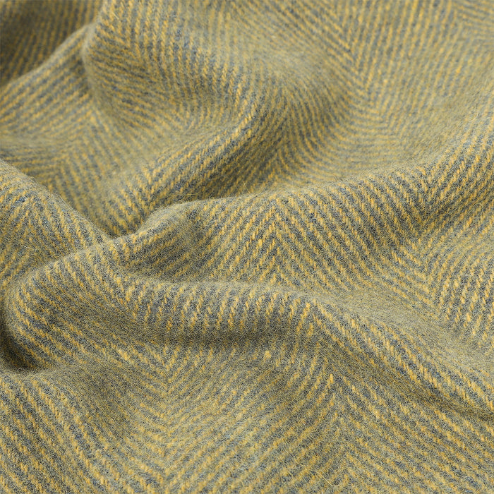 Highland Wool Blend Herringbone Blanket Navy Blue/Ochre Yellow
