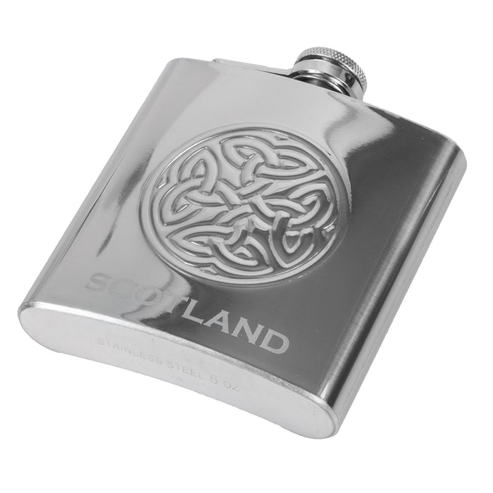 Celtic Embossed 6Oz Flask With Funnel And 2 Shot Glasses