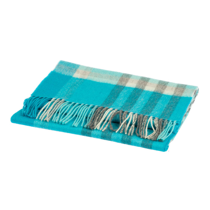 Chequer Tartan 90/10 Cashmere Scarf Bar  Aqua