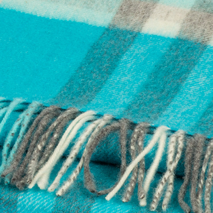 Chequer Tartan 90/10 Cashmere Scarf Bar  Aqua