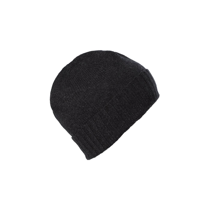 Gents Plain Knit Beanie Rib Turn Up Charcoal