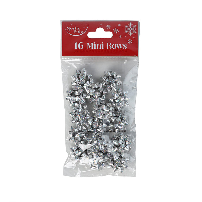 16Pk Mini Bows Silver  72'S