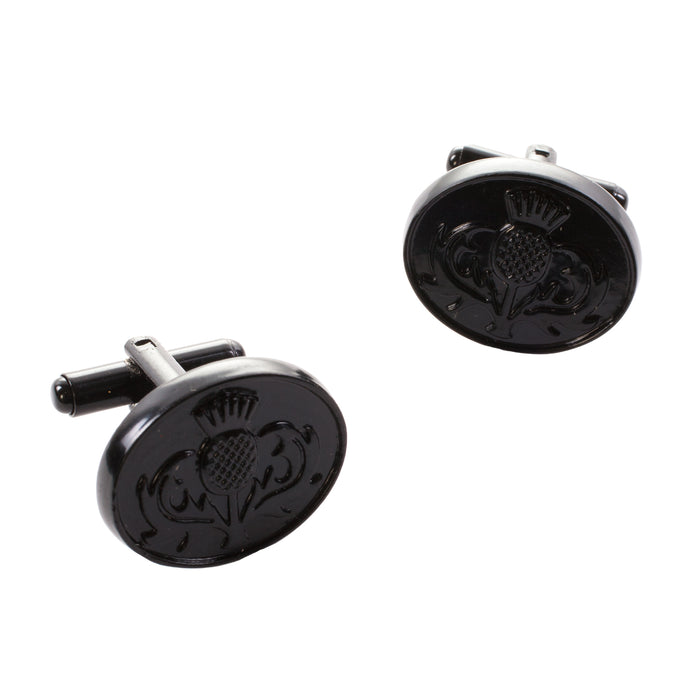 Thistle Oval Cufflinks Jet Black